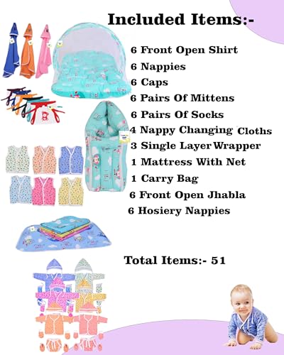 Image of Toddylon Newborn Baby Essentials Kit 53 Items Combo Set | New Born Baby Set 0-6 Months | Hospital Kit Baby Combo Pack for Boys & Girls | Maternity Hospital Bag Kit | Soft Cotton New Born Baby Clothes
