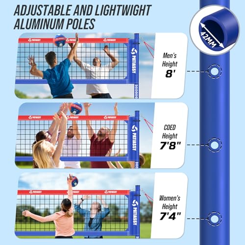 Patiassy Volleyball Net for Backyard, Outdoor Play - Adjustable Height Aluminum Poles, Heavy-Duty Winch System, Volleyball,Boundary Line for Beach, Park