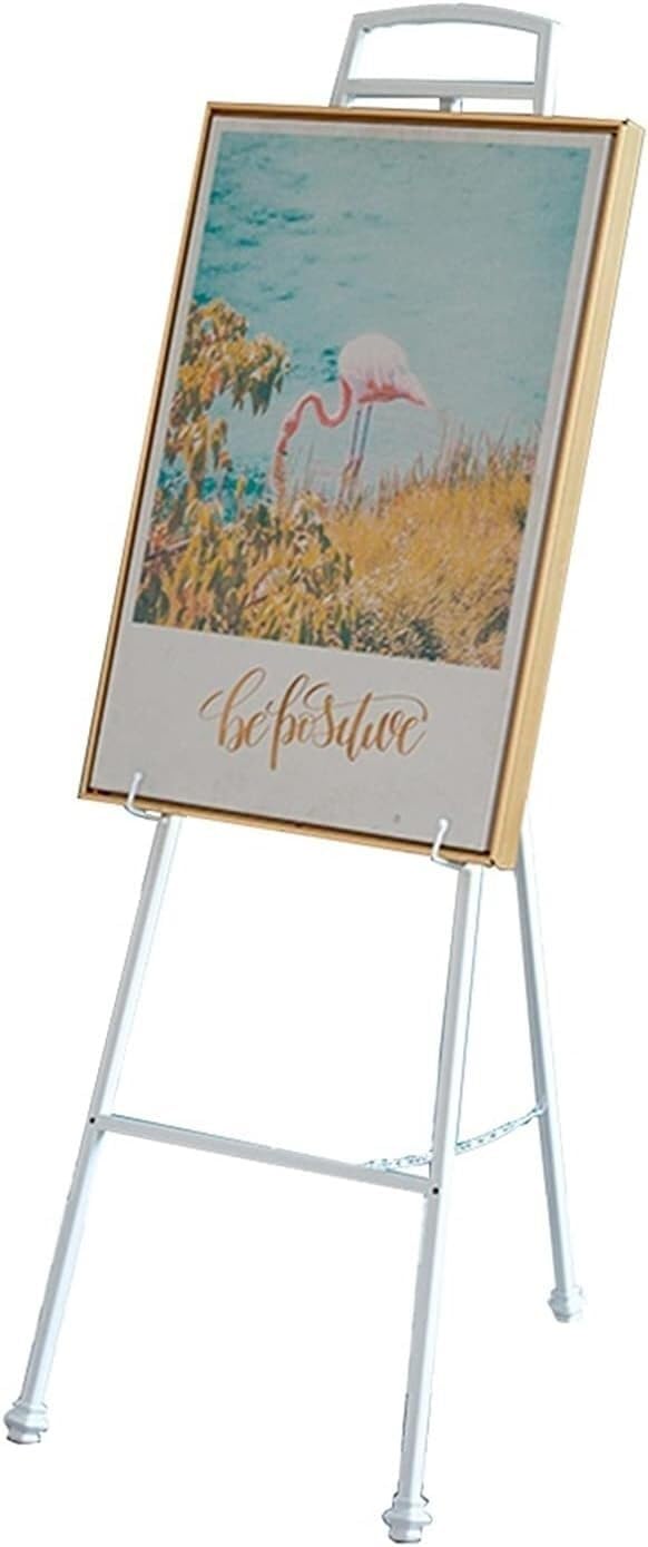 Samnuerly Wedding Display Stand, Banquet Scene Oil Painting Photo Frame Easel Floor-Standing Poster Ad Holders Angle and Height Adjustable Durable (Color : Gold) (White)