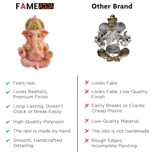 Image of 3.5 Inch Ganesha Idol Car Dashboard Idol Ganesha Murti Ganpati Idol for Home Decor Lord Ganesh Statue Gift for Office Desk Puja Room Figurine Decoration (Pink)