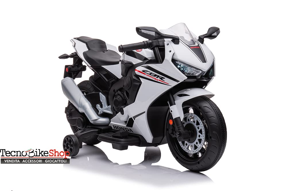Moto Motocicletta Elettrica per Bambini Honda CBR 1000 RR 12v - Rotelle Luci Led Suoni (Bianco)