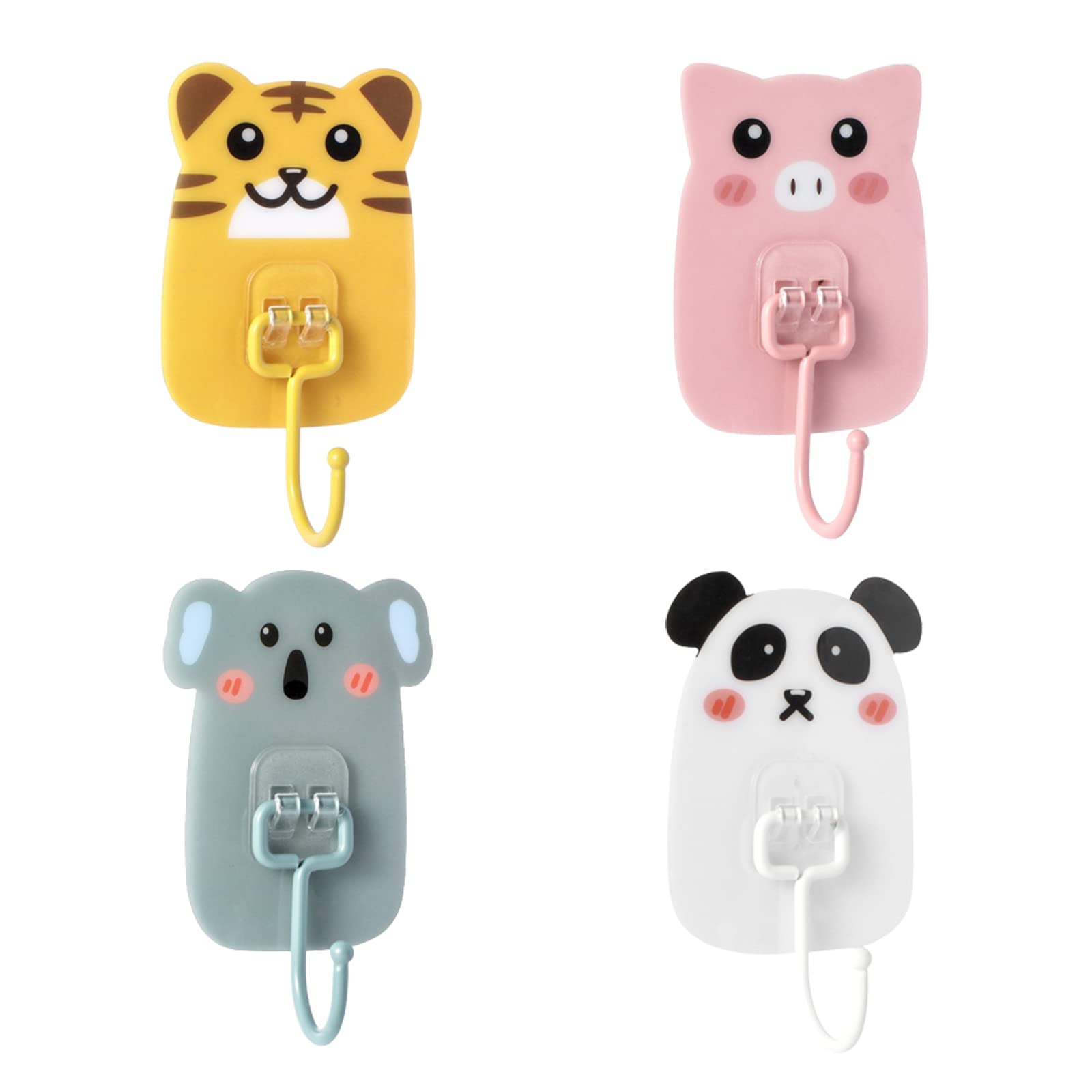NA 4 Pcs Wall Hooks Cartoon Self Adhesive Hooks Wall Mounted Coat Hooks for Kids Hanging Keys Towels Hats