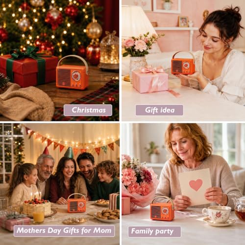 Image of Dosmix Retro Bluetooth Speaker, Small Vintage Decor Gifts Pumpkin Orange | Portable mini wireless old fashion style for kitchen desk bedroom office outdoor accessories gifts for women teen girls