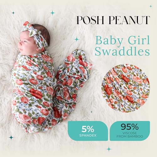 Image of Posh Peanut Swaddle Blanket + Headband Set - Soft Newborn Swaddle Doubles As a Stroller, Receiving Blanket, and Nursing Cover - Matching Baby Swaddles & Headbands for Everyday