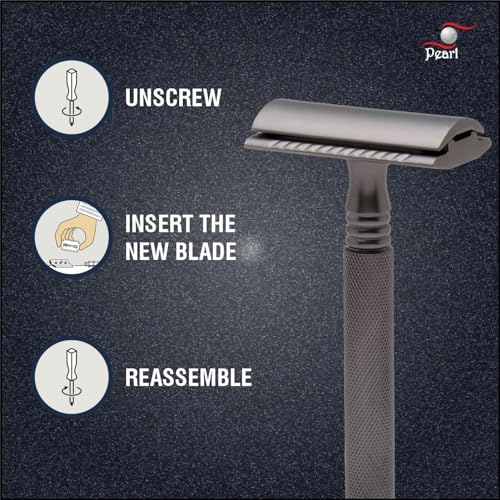 Image of Pearl Shaving Double Edge Safety Razor (Graphite Black) - Best Shaving Razors for Men | Classic & Traditional shaving Kit for Men | Premium blade razors | Valentine Gift Option