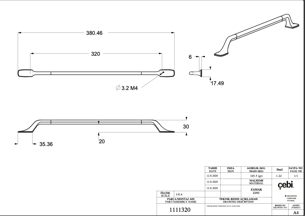ÇEBİ A1111320 Matt Black Modern Pulls/Knobs/Handles Zinc Alloy 