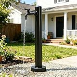 Colonne d'eau de jardin noir,Colonne à Eau en Acier Inoxydable,Robinet D'extérieur,avec Robinet d’eau & Raccord Résistant aux UV et au Gel,pour Irrigation Et Lavage 60cm Noir E