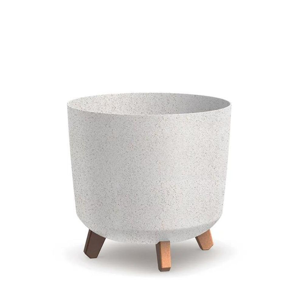 Gardening Naturally Stone Indoor Plant Pot Zinnia Stylish And Durable Planter For Houseplants (Cylindrical Pot Eco Wood Diameter 29.8Cm X Height Including Legs 28.5Cm - )