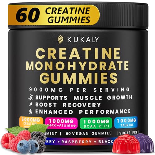 Image of kukaly Creatine Monohydrate Gummies for Men & Women, Creatine Gummies Sugar Free, Mixed Flavored with L-Taurine, BCAA 2:1, B12 B6 for Boost Strength, Focus & Endurance, Vegan, Non-GMO, 60pcs