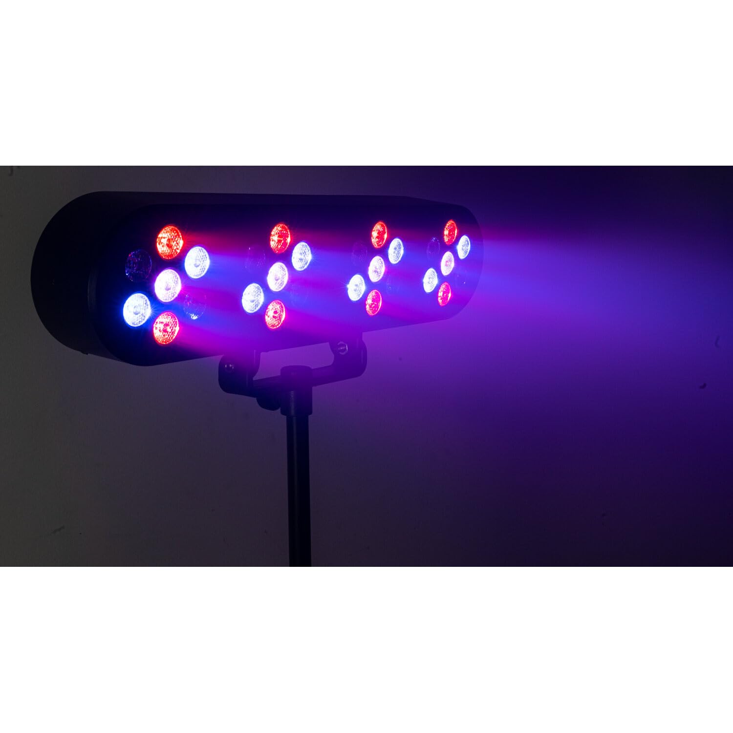 Party Light & Sound - FUNLED - Spettacolo di luci con 4 effetti su stativo telescopico - 4 PAR di 7 LED da 1 W ciascuno - Telecomando - Effetto strobo - Stativo incluso con altezza regolabile
