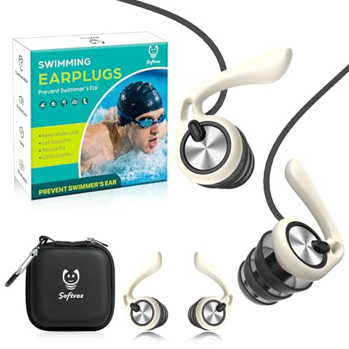 Ear Plugs for Swimming Surfing with Lanyard, Block Out Water Let Sound in, Reusable Comfy Custom-fit...