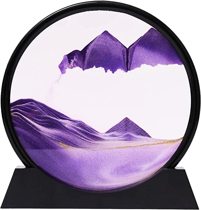 FEBLICH 3D Moving Sand Art Picture Glass Liquid Painting Natural Landscape Showpieces for Home Decor, Antique Gifts for Kids, Office Desktop Decoration, Desk Table Decorative Items (Purple)
