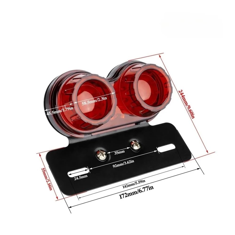 Generique Moto Arrière Lampe Feu Arrière LED Universel Pour Motos, Clignotant De Frein Intégré, D'arrêt Avec Support Plaque D'immatriculation
