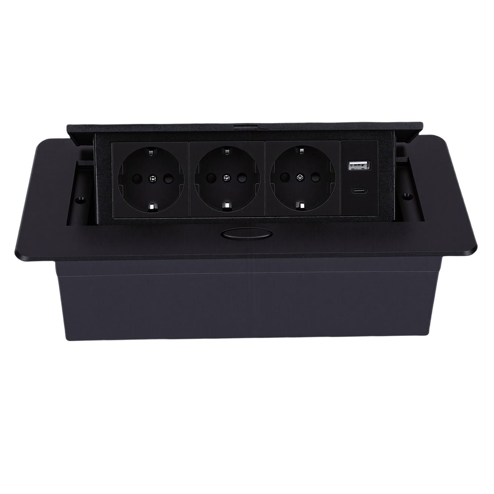 SEAFRONT Gniazdo Podtynkowe z 3 Gniazdami, 20W USB A i C, Listwa Zasilająca | Panel ABS Szczotkowany, Odporny na Zarysowania, Mechanizm Tłumiący z Wolnym Odbiciem, Diodowa Lampka Kontrolna, stopień