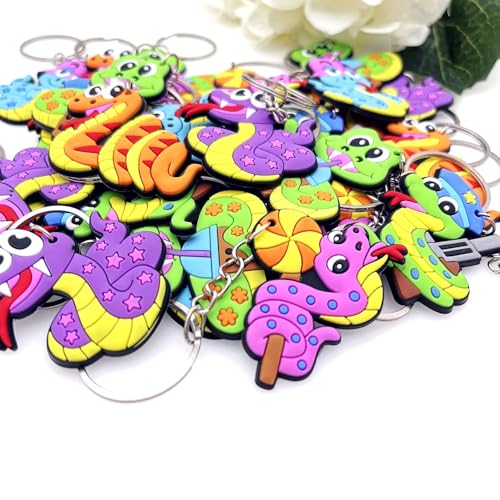 JZK 30 x Cartoon Schlange Schlüsselanhänger Schlüsselanhänger für Geburtstagsfeier Gefälligkeiten, Goody Bags, Kindergarten Klassenzimmer Preise, Lucky Dip Preise für Jungen, Partytütenfüller