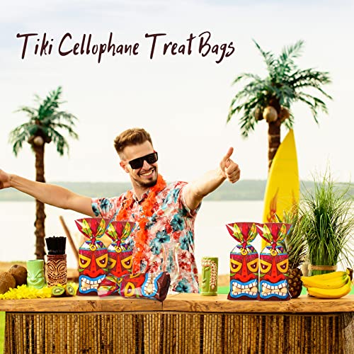 100 Pcs Tiki Luau Cellophane Treat Bags Plastic Hawaiian Gift Bags Clear Aloha Cookie Goodie Candy Bags Wide Bottom Summer Tropical Favor Bags With Twist Ties For Hawaiian Tiki Birthday Party Supplies #TOP6