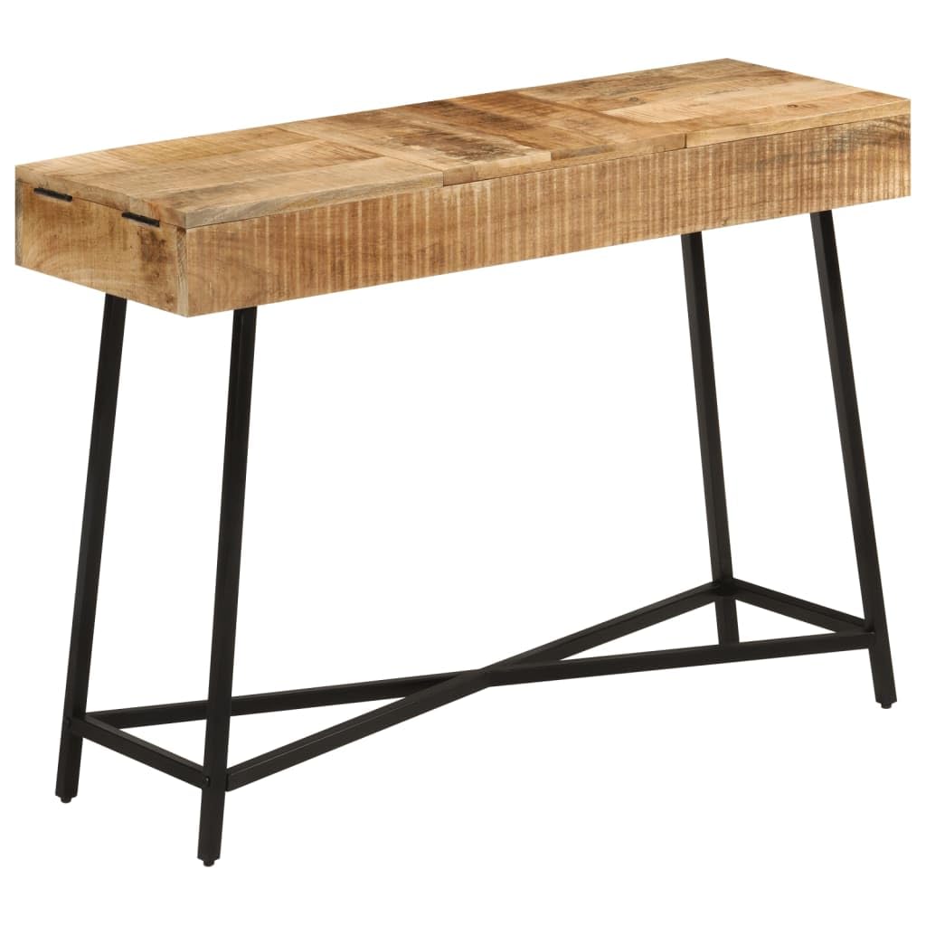 Tocador de madera maciza de mango y hierro, 105 x 35 x 75 cm, con cajón y espacio de almacenamiento, para dormitorio, vestidor, habitación de niña, con estante y organizador para cosméticos y