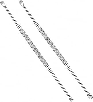 2 Pack - Stainless Steel Ear Spoon Portable Double-Ended Ear Pick Ear Wax Removal Tools Cleaning Ear Cleaner Spoon Spiral Ear Clean Tool