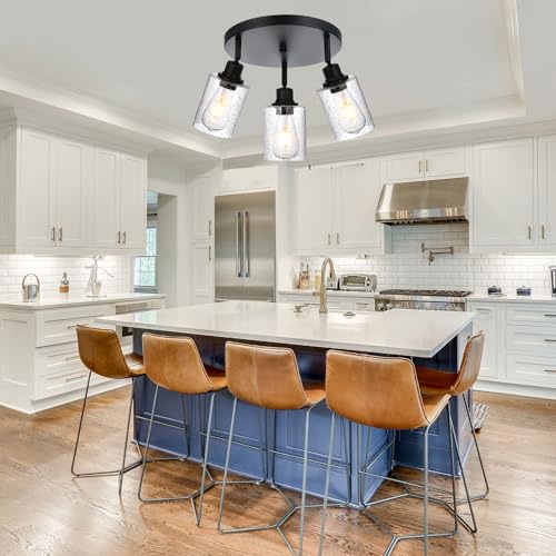 Image of 3 Light Modern Track Lighting with Flexibly Rotatable Light Head, Black Track Lighting Fixtures Ceiling Industrial Kitchen Round Ceiling Spotlight for Home Dorm Dining Room Hallway Closet