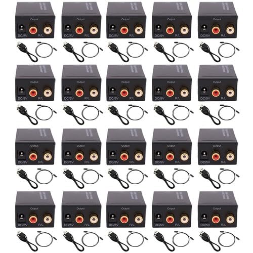 20PCS Universal Digital Audio Converter Adapter for Toslink & Coaxial Input to RCA Stereo Analog Output 5V USB Powered Black
