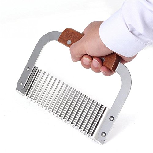 Image of CAKE DECOR Vegetable Shaver Potatoes Knife Wave Knife Cutters Crinkle Chip Cutter Tool with Stainless Steel Blade and Wooden Handle