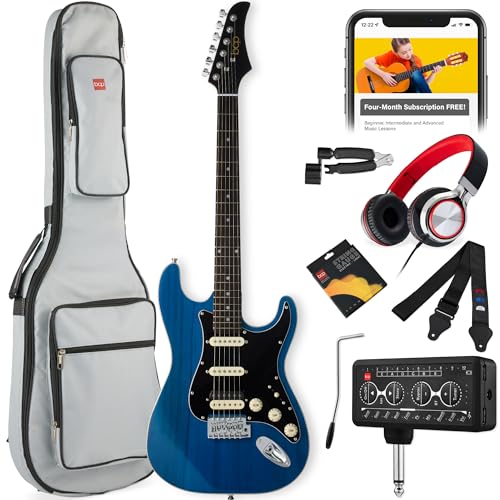 Best Choice Products Beginner HSS Electric Guitar Kit w/Headphone Amp, Padded Gig-Bag, Headphones, Guitar Strap - Midnight Blue/Black