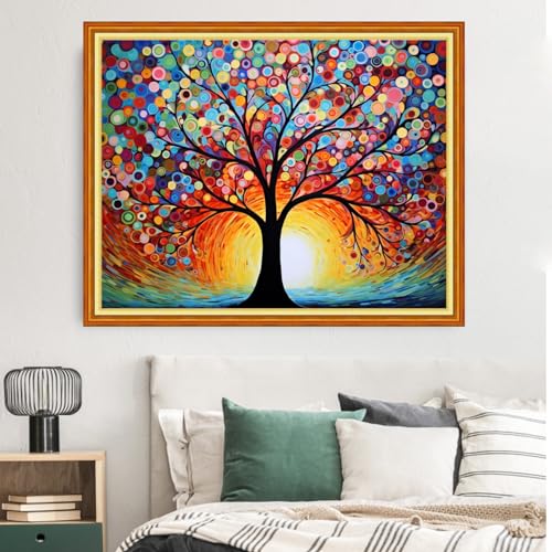 Image of Dimxvean Stamped Cross Stitch Kits,Cross Stitch Kits for Adults Beginners,Embroidery Kits Full Range of Cross Stitch Stamped Kits Needlepoint Kits Cross Stitch Patterns-Color Moonlight Tree 16x20 inch