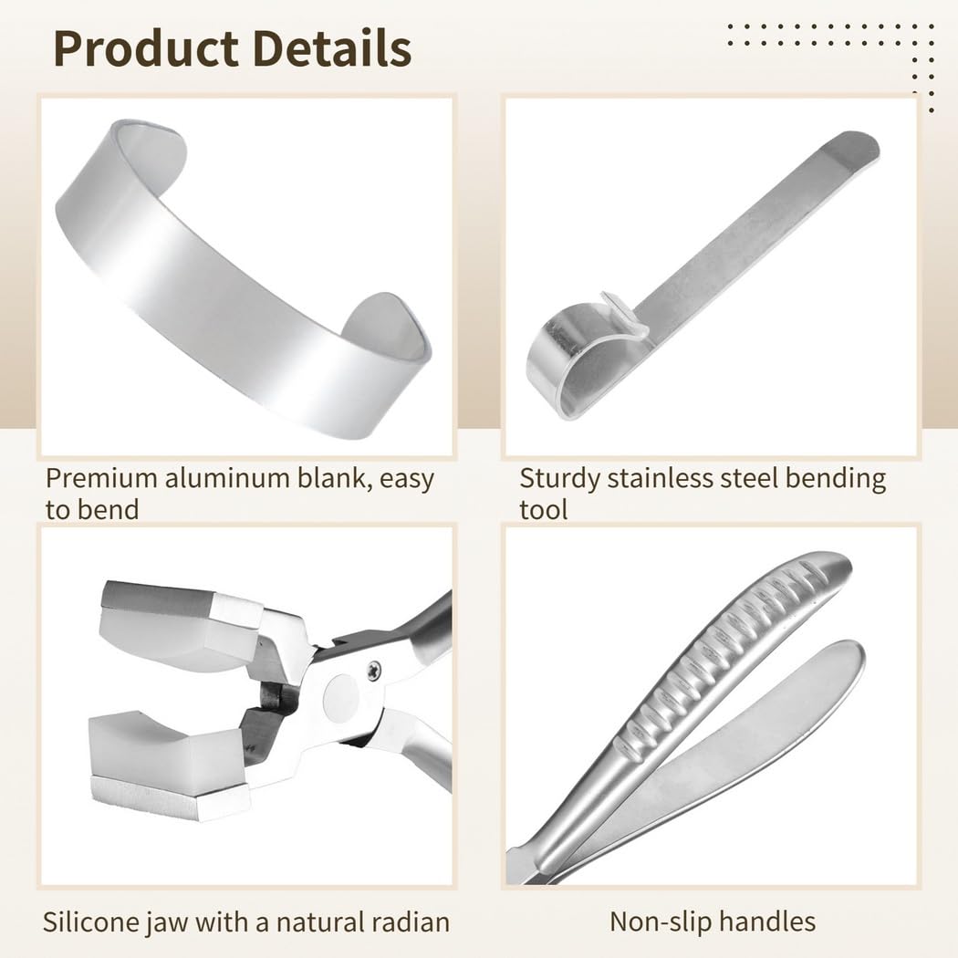 Aluminiowy zestaw do robienia bransoletek z narzędziem do formowania, precyzyjne szczypce i 16 pustych pasków do spersonalizowanej biżuterii DIY