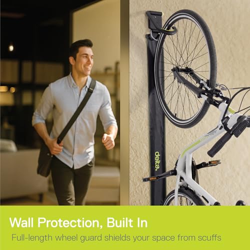 Image of Delta Wall Ride Bike Rack Wall Mount with Tire Wall Guard Cycle - Vertical Bike Mount Holds Up to 100 lbs - Fully Adjustable Vertical Hanger Hook Design Provides Easy Bicycle Storage Access