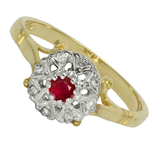 Bague rubis diamant or jaune bague cluster femme BJC taille 54 N