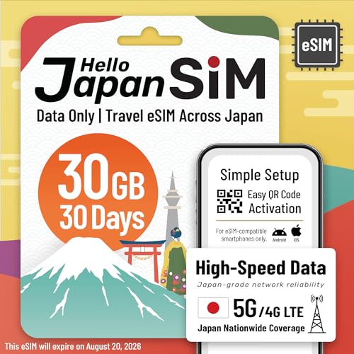 Japan Travel eSIM 30GB/30 Days | SoftBank 5G | Valid Until Aug 20 2026