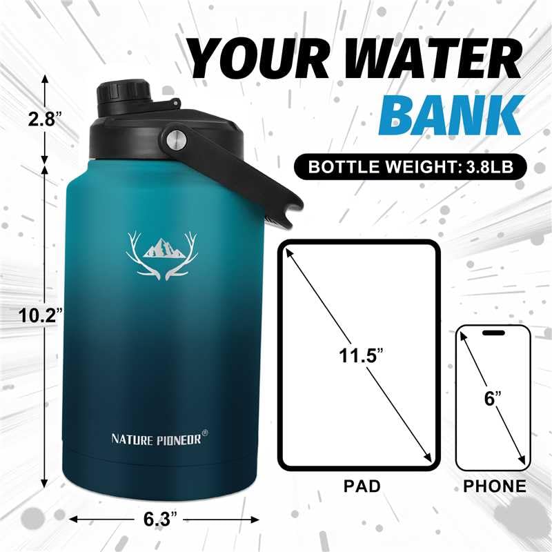 Image of NATURE PIONEOR 1 Gallon (128oz) Insulated Water Bottle Jug with Carrier Bag