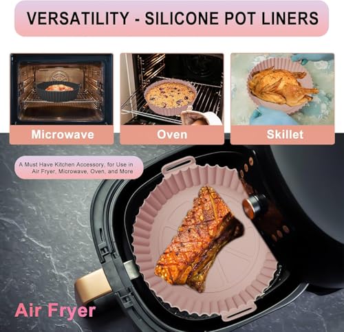 Image of BRANCO Air Fryer Liners I Round Silicone Basket Baking Tray I Pot with Ear Handles I Nonstick Reusable Heat Resistant I Cooking Oven Insert Accessories - Multicolor (8 inch, Pack of 2)