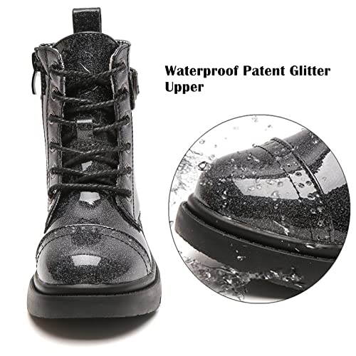 kkdom Boys Girls Waterproof Outdoor Glitter Lace Up Side Zipper Mid Calf Combat Boots(Toddler/Little Kid/Big Kid)4