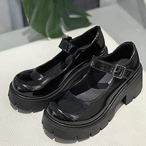 Image of Women's Platform Mary Janes Chunky Heel Ankle Strap Uniform Dress Shoes Heeled Gothic Lolita Oxfords