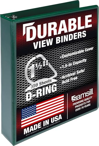 Image of Samsill Durable 1.5 Inch Binder, D Ring Binder, Customizable Clear View Cover, Green, Holds 350 Pages