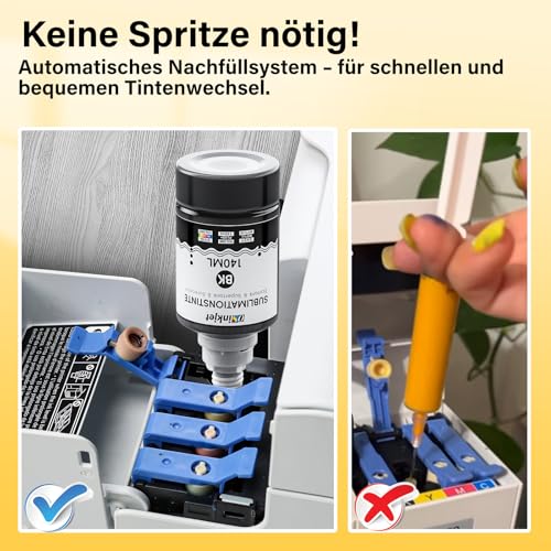 Osinkjet Sublimationstinte Kompatibel für Epson Ecotank ET-1810 ET-2810 ET-2820 ET-2870 ET-2861 ET-15000 ET-8550 ET-2850 ET-2856 ET-2811 ET-2876 (Schwarz,Cyan, Magenta,Gelb)
