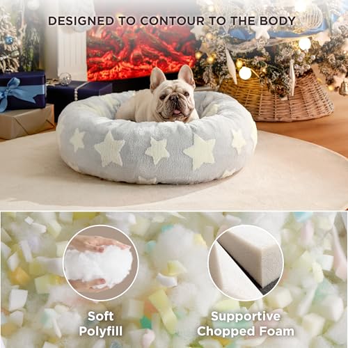 Image of LE SURE Shown on TV Jacquard Donut Dog Beds Medium Sized Dog,Grey 30x30x8in | Orthopedic Calming Pet Bed Sofa, Original Design Pattern,Washable Cover,Cute Home Decor as Gift for Pet,Anti Slip Bottom