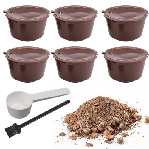 AdKot Kaffee Ersatz Kapsel 6 Stück Wiederverwendbare Kaffeekapsel mit Löffel und Pinsel Kaffeekapsel Adaptern Kaffeekapseln Nachfüllbar für Dolce Gusto Küche