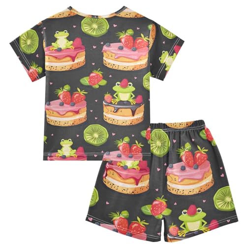 ALAZA Cake Frog Strawberry Pajamas Short Sleeve 2 Piece Sleepwear Top and Bottom Pajama Set Unisex2