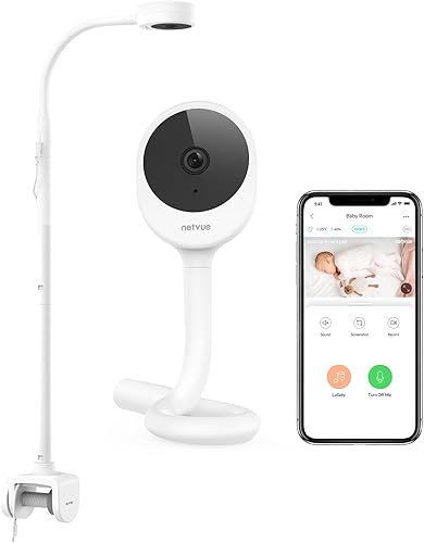 NETVUE Peekababy - Cámara para bebé con audio inalámbrico, monitor de montaje ajustable para cuna, funciona a través de Wi-Fi de 2.4 GHz para una