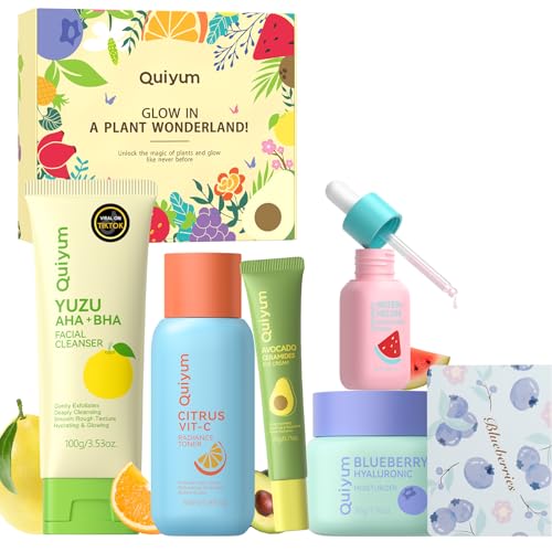 QUIYUM Fruit Skin Care Set, 5 Pcs Daily Routine Beauty Skin Care for Teens Girls - Gentle Skincare...