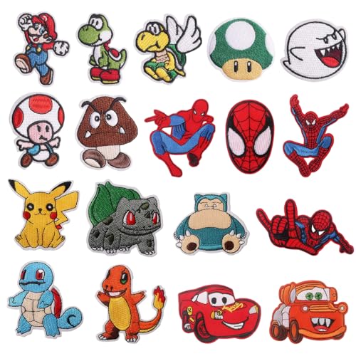 AUTOWNLUX 18 Stück Bügelflicken zum Kinder, Patches zum Aufbügeln Sortiert, Flicken zum Aufbügeln, Aufnäher zum Aufbügeln oder Aufnähen Kinderkleidung, Hosen, Rucksäcke, Hüte, Jeans