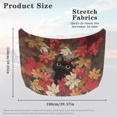 Image of Maple Leaf Cat Car Hood Cover All Weather Protection Auto Exterior Accessories Universal Fit Hood Covers for Cars, Trucks, SUV, or Van Full Coverage Thanksgiving Decor