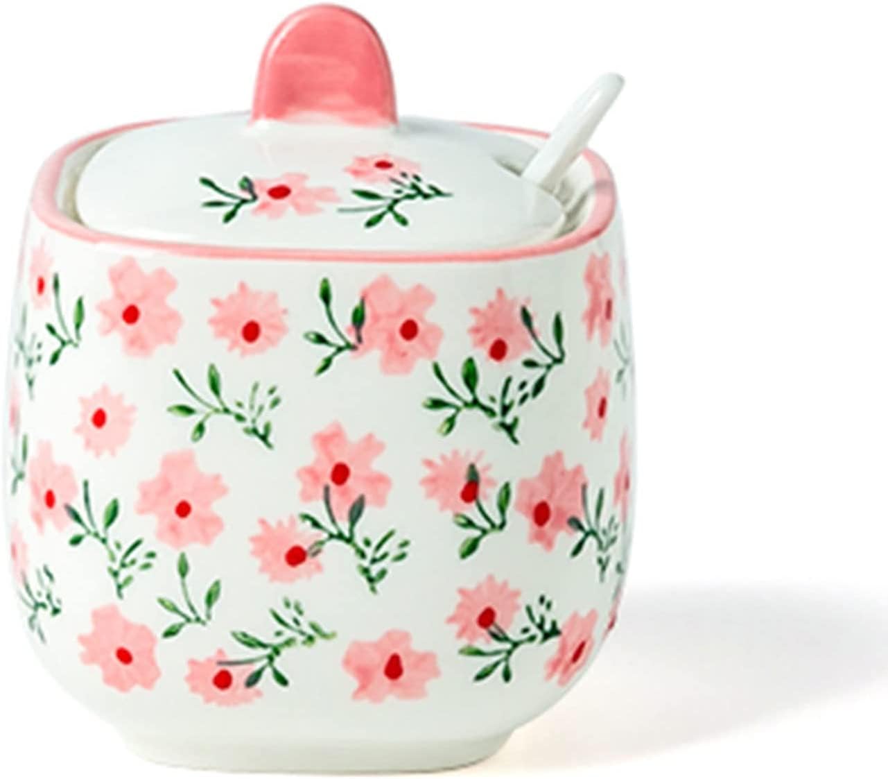Ręcznie rysowany wzór cukiernica z pokrywką, ceramiczna w kształcie filiżanki, akcesoria do kawy-czerwony-1(Roze)