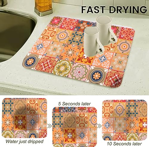 Image of HomeCloud Super Absorbent Dish Drying Mat for Kitchen Counter - Non-Slip, Heat-Resistant Rack Pad - Hides Stains, Ideal 4 Dishes, Coffee Maker, and Kitchen Appliances (Morrocan Rust, 50x40 cm)