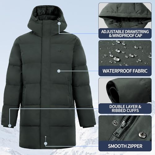 Image of Pioneer Camp Mens Long Winter Coat Hooded Waterproof Insulated Puffer Jacket Thicken Puffy Warm Down Windbreaker Parka