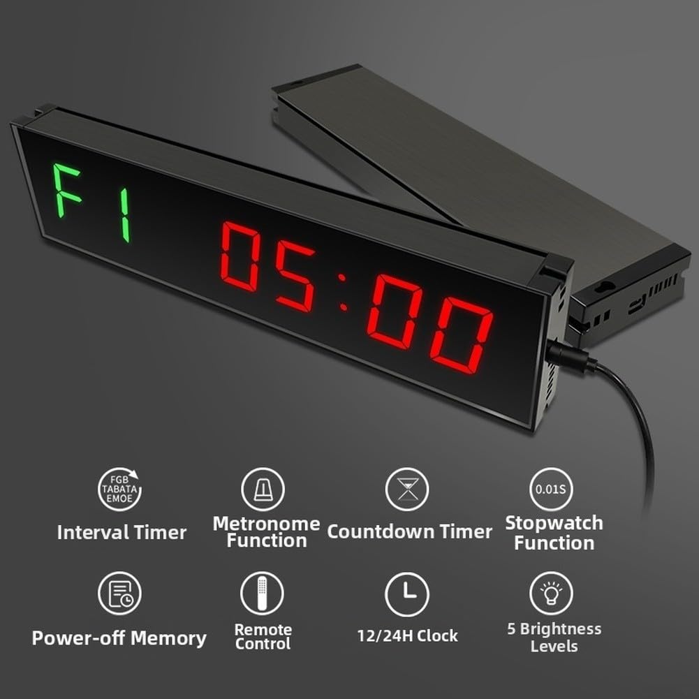 Timer fitness a LED con telecomando: grande orologio digitale a intervalli per allenamento boxe HIIT Tabata EMOM – montaggio a parete palestra cronometro display 1,5 pollici (blu)