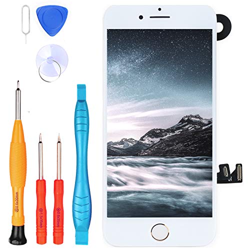 LL TRADER Pantalla para iPhone 8 Blanco 4.7”, Repuesto de Pantalla Táctil Retina LCD Digitalizador con Botón de Inicio de Oro, Sensor de Proximidad, Cámara Frontal, Altavoz de Auricular y Herramientas