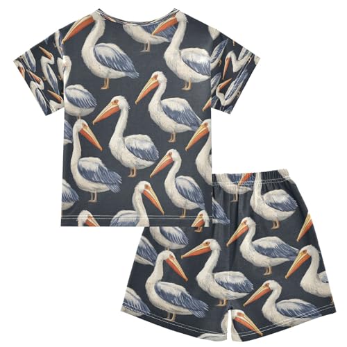 Pajama Sets Short Sleeve Cute Pelican Pattern Print Soft Cotton Summer Sleepwear 2 Piece PJS Size 5-14T2